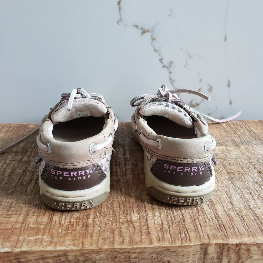 Sperry Kids Songfish Boat Shoe Toddler 5.5 Tan Pink Cheetah Bluefish Memory Foam
